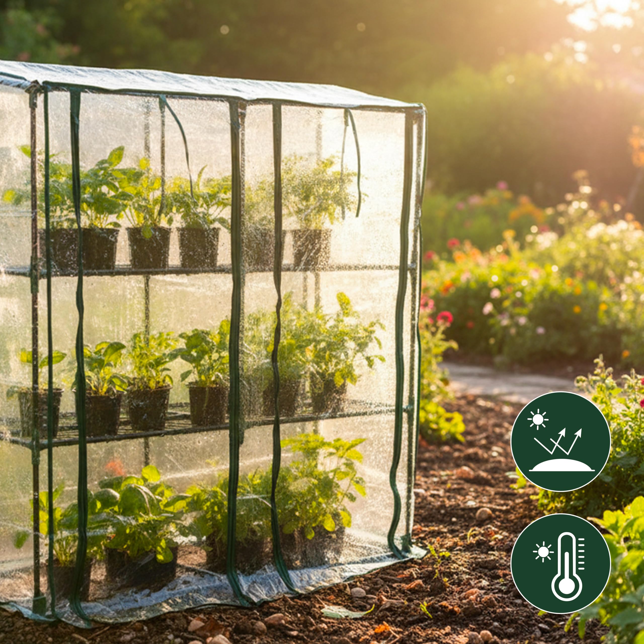 Baroni Home Serra da Giardino con Copertura in PVC Trasparente, Telaio in Acciaio Resistente, Porta Avvolgibile con Cerniera, Protezione da Pioggia, Vento e Uccelli (3 ripiani a muro)