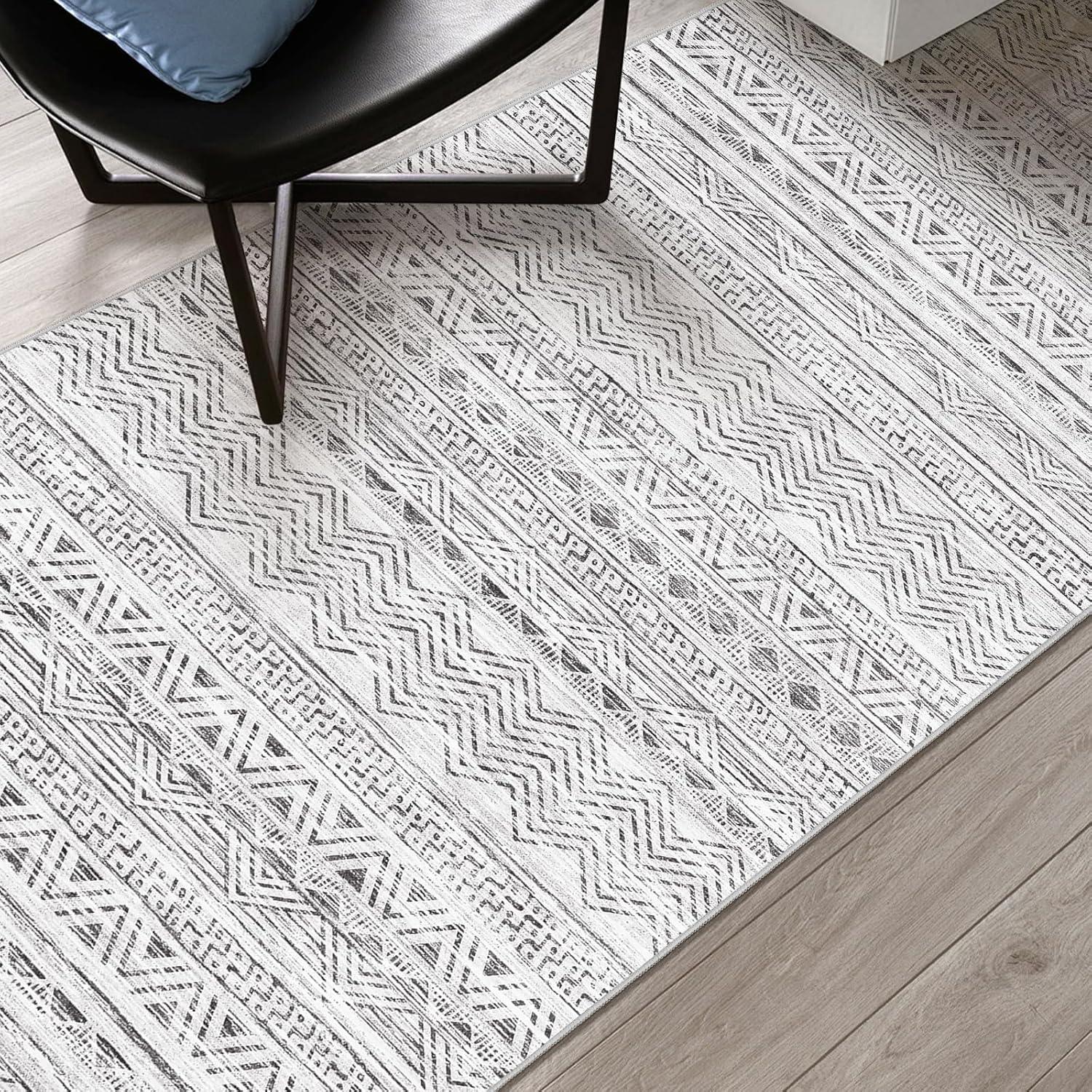 3x10 Washable Hallway Runner Rug - Moroccan Non-Slip Long Runners for Entryway Soft Modern Geometric Low-Pile Rugs for Kitchen Waterproof Neutral Carpet for Bedrooom Bathroom Laundry 3x10 Grey
