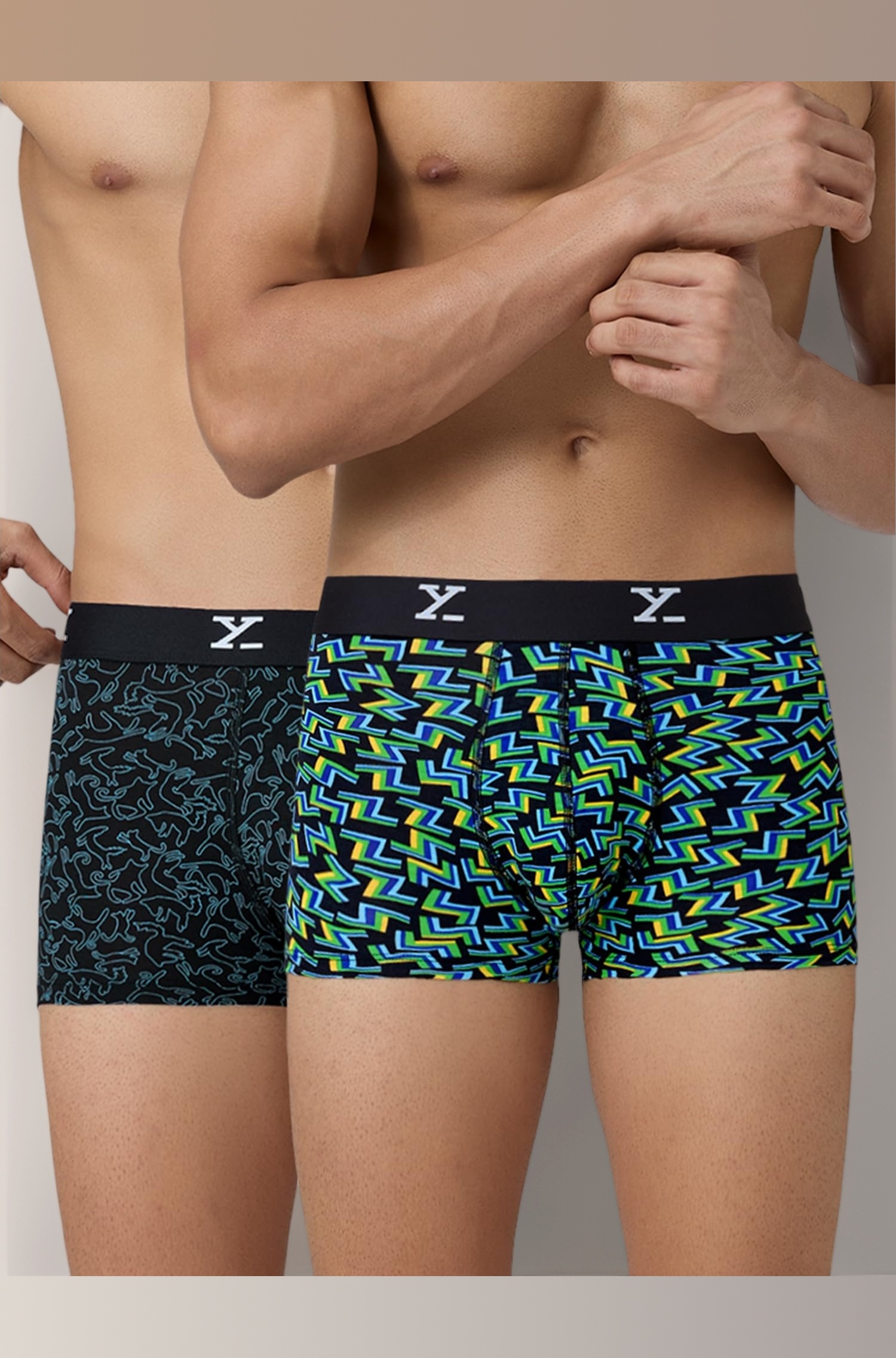 XYXX Men's Shuffle Micromodal Regular Fit Printed Antimicrobial Trunks with No Marks Waistband (Pack of 2)