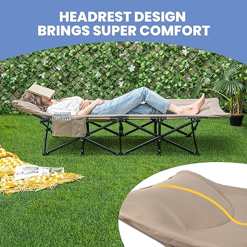 Miniatura 6 de Giantex Catre plegable de camping para adultos  Cuna de dormir con bolsa de transporte, cojín y reposacabezas, 10 pies, almohadilla de doble capa,