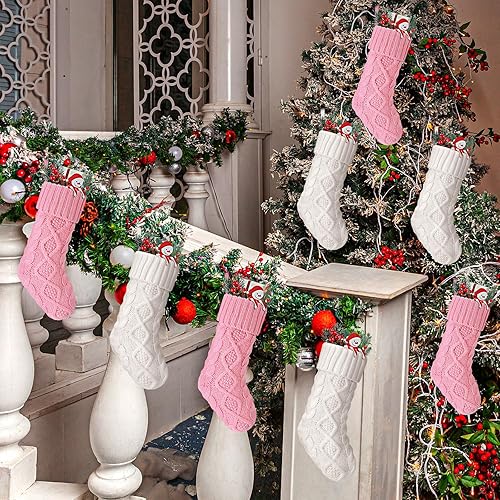 Miniatura 6 de 12 medias de Navidad de punto mini calcetines de Navidad de 8.3 pulgadas, calcetines rústicos de doble cara para colgar en la chimenea, calcetines
