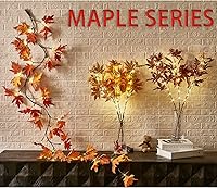 Vista 4 de Fudios Guirnalda de hojas de arce iluminada con temporizador, 24 luces LED blancas cálidas de 6 pies para decoración de otoño y Acción de Gracias