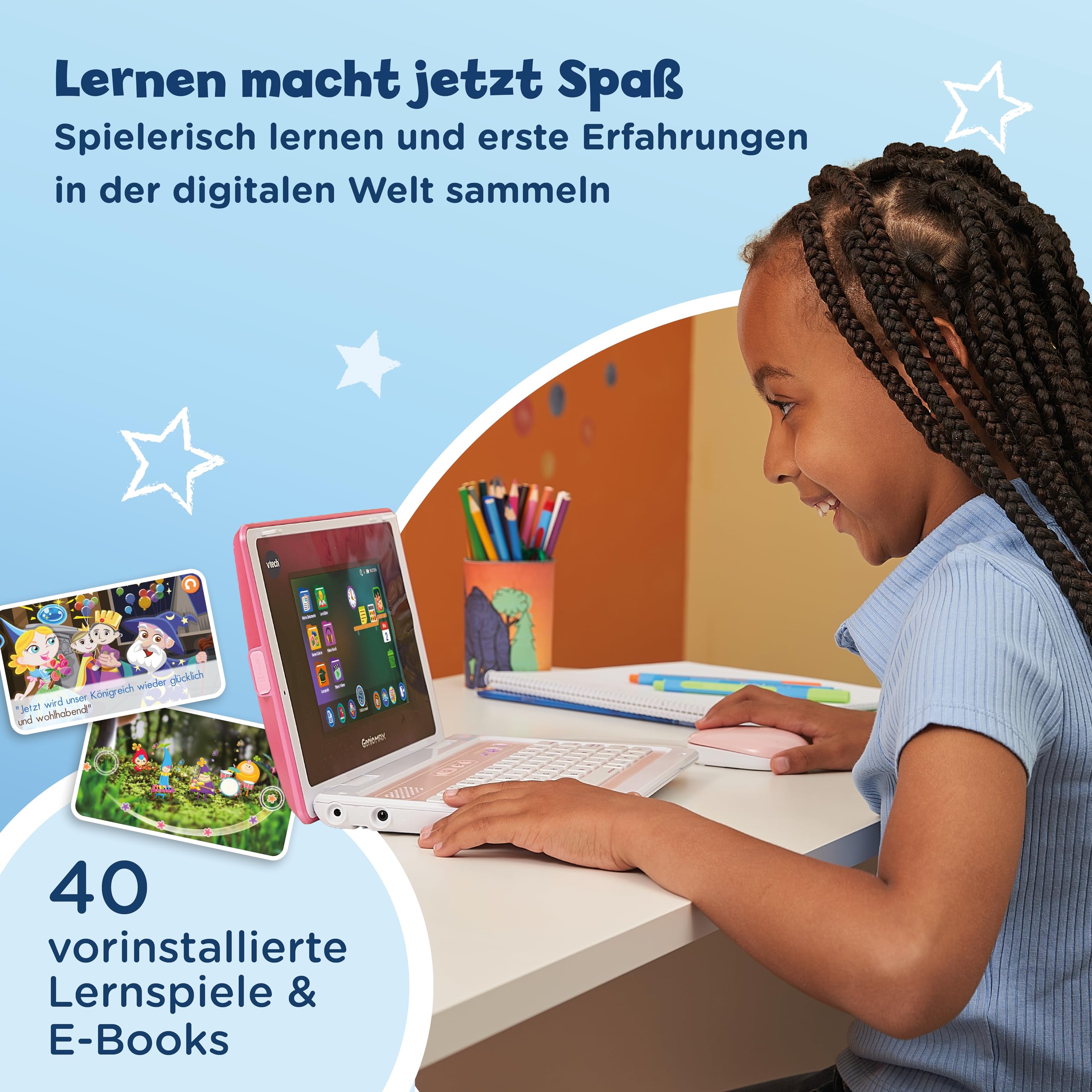 VTech Genio Leerlaptop XL roze - leercomputer met groot 7 inch lcd-scherm met internettoegang, tekstprogramma en veel leerinhoud - voor kinderen van 5-12 jaar