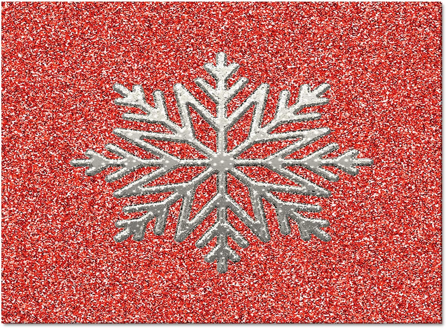 OComster Christmas Rectangle Shape Large Area Rugs - 2 x 3 Feet Winter Xmas White Snowflake Red Ombre Shiny - (Non-Woven + Rubber) Low File Floor Mat