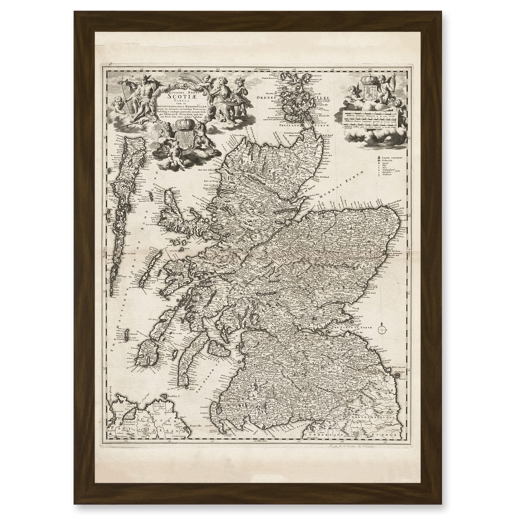 A4 Framed Wall Art Print - Visscher 1689 Antique Pictorial Map Kingdom Scotland UK Artwork - Artery8