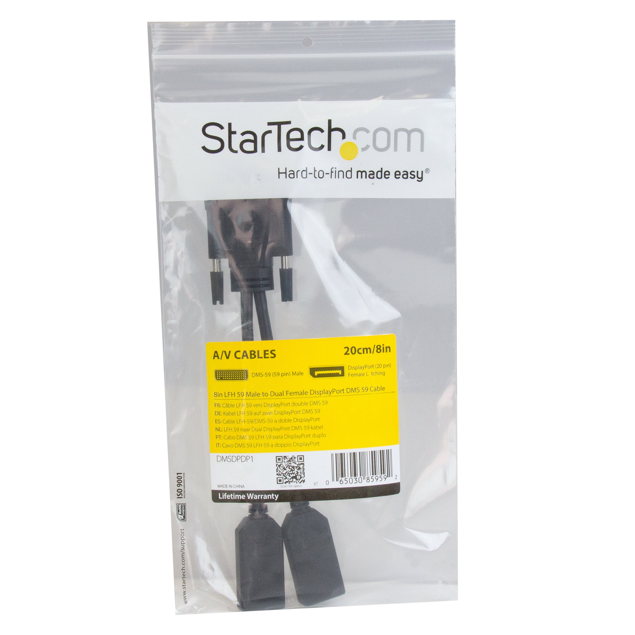 StarTech.com Cable Adaptador de 20cm DMS-59 a 2x DisplayPort - 4K x 2K - Cable Divisor Splitter en Y LFH DMS de 59 pines (M) a 2x DisplayPort 1.2 (H) - Tarjeta Gráfica LFH a 2 Monitores DP (DMSDPDP1)