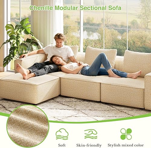 Miniatura 3 de Sofá modular seccional, cómodo sofá de nube de 132 pulgadas, sofás seccionales para sala de estar, sofá moderno en forma de U con otomana móvil,