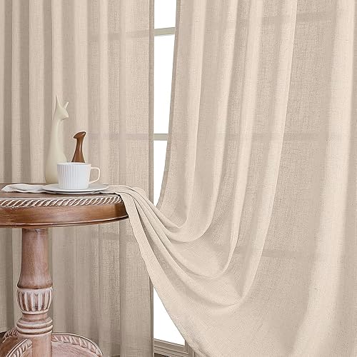 Miniatura 6 de CUCRAF Cortinas traslúcidas blancas bordadas geométricas de lino sintético con ojales, cortinas de ventana de gasa para sala de estar, dormitorio,