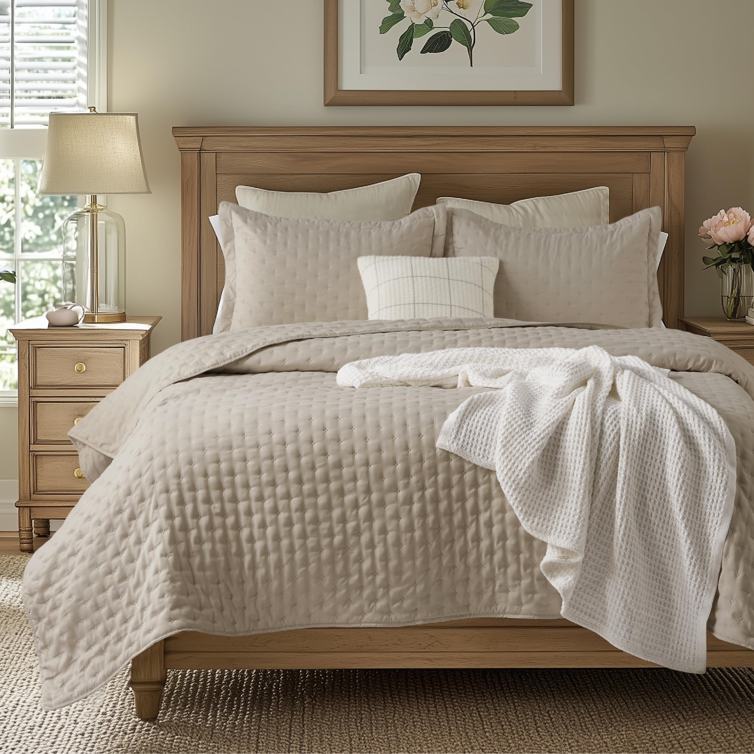 Photo 1 of ** SIMILAR **** Bedsure King Quilt - Linen Bedspread King Size & Lightweight Comforter, Modern Farmhouse Coverlet with Clover Pattern, Ultra Soft All-Season Bedding, 106 x 96 Inches