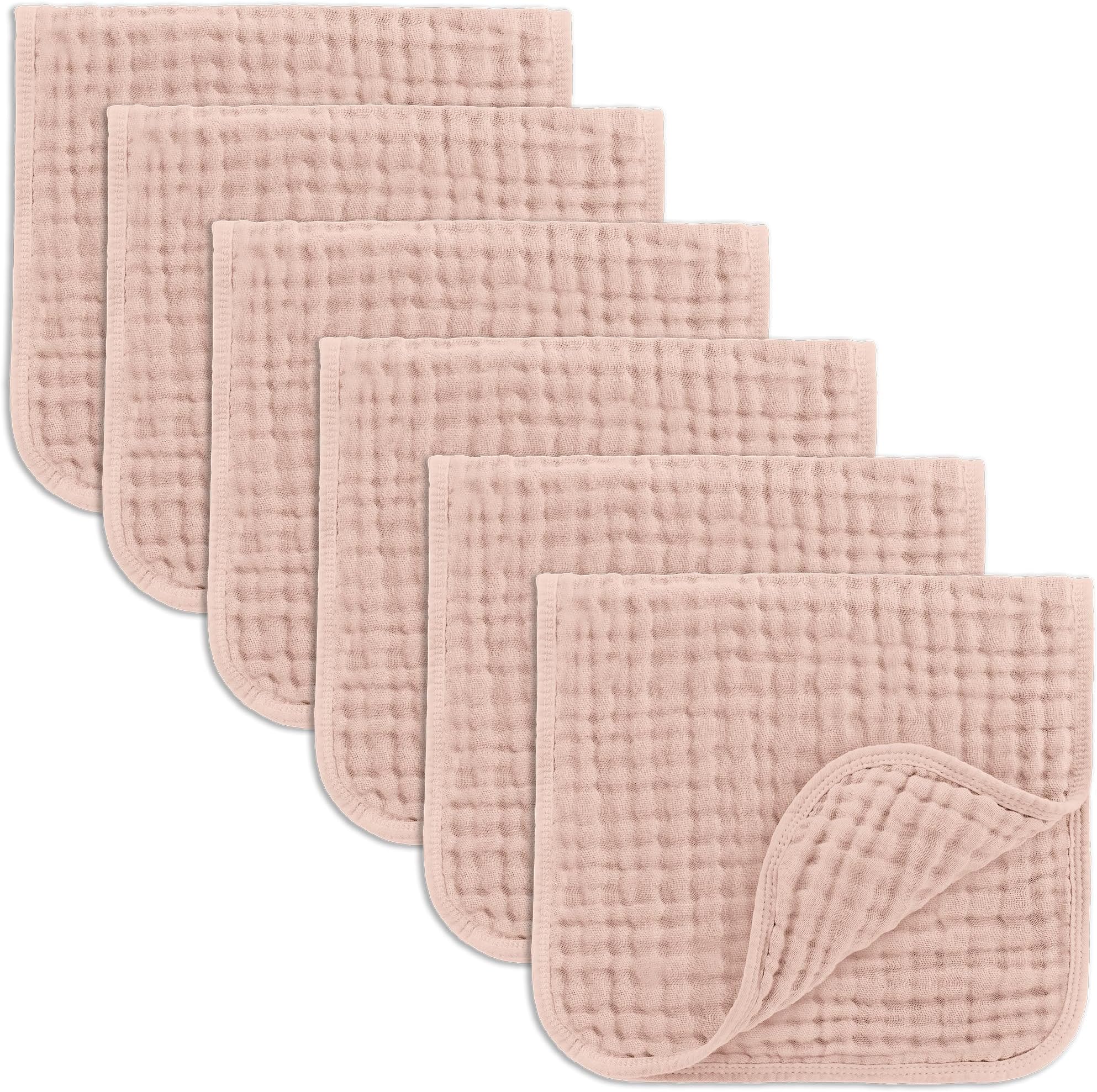 Comfy Cubs Muslin Burp Cloths 50x25cm 6 Pack Baby Burp Cloths - Blush