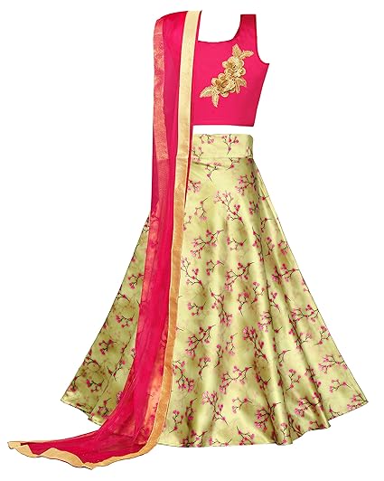 Fashion Dream Girls Satin Readymade Lehenga Choli (NZ2_BLUE LC 10-11 Years_Blue_10-11 Years)