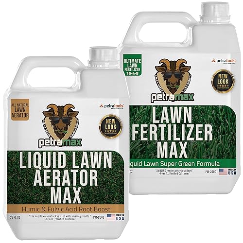 Petra Tools 16-4-8 Fertilizante líquido (8 onzas) aireación líquida para césped con bioestimulantes de ácido húmico y fúlvico (32 onzas)