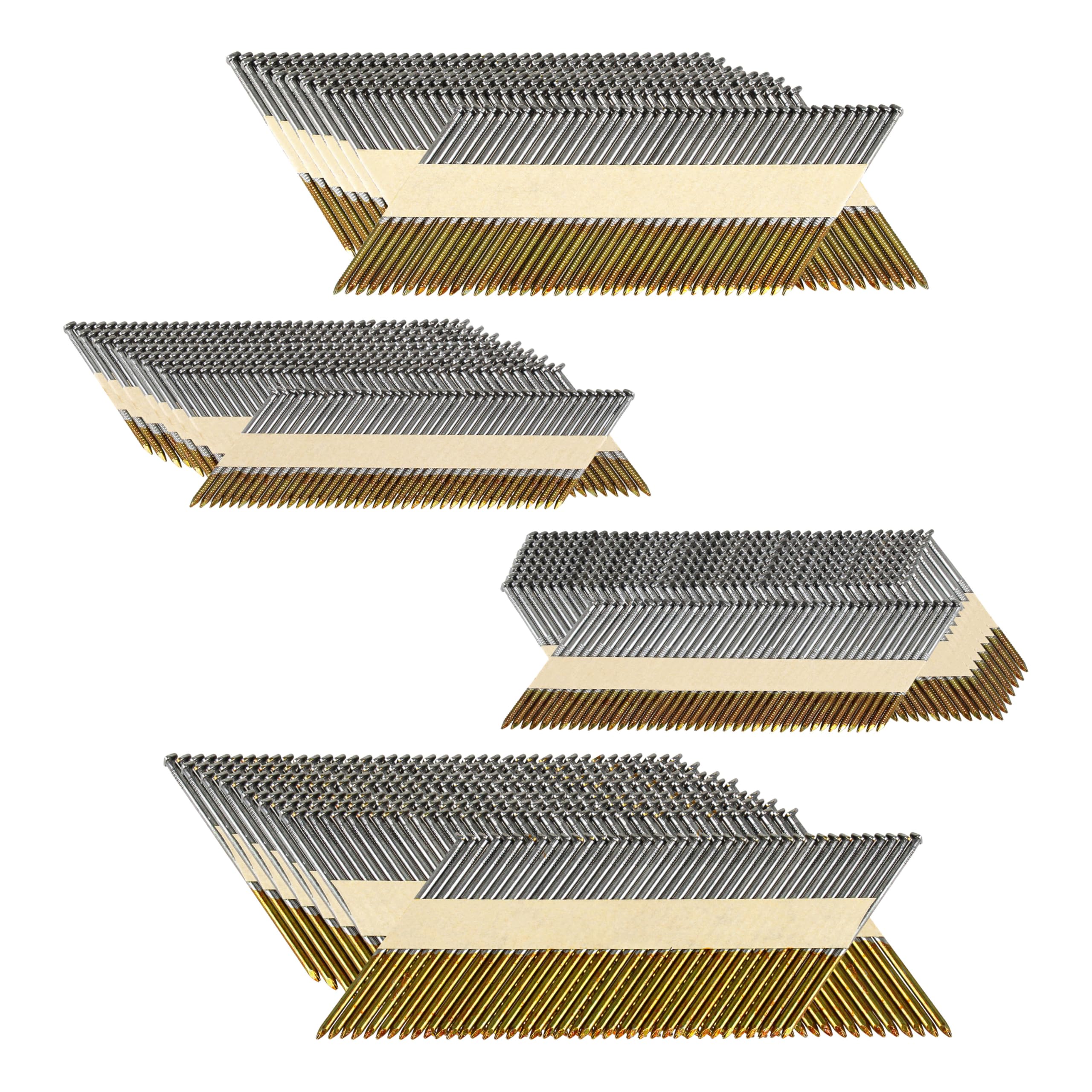 34 Degree Framing Nails,D Head, Anti-rust coating Paper Tape Strip Nails 4 Sizes (2.15"+2-1/2"+3.0" Ring+3-1/2" Smooth) for 34 Degree Framing Nailer