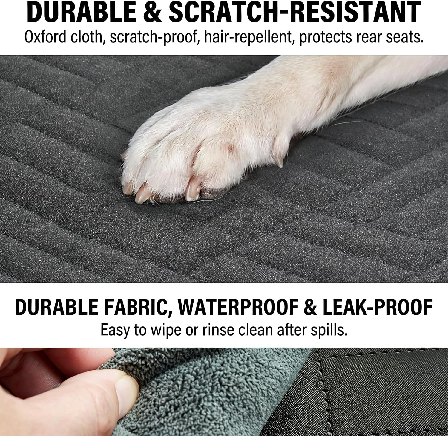 Dog Car Seat Extender with Hard Bottom – Waterproof Hammock-Style Back Seat Cover for Cars, SUVs & Small Trucks – Pet Travel Mat with Non-Slip Base, Scratchproof 600D Oxford – Black image 3
