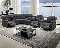 Vista 9 de Juego de sofá seccional reclinable manual, juegos de muebles de sala de estar de cuero regenerado en forma de L, sofá de esquina seccional