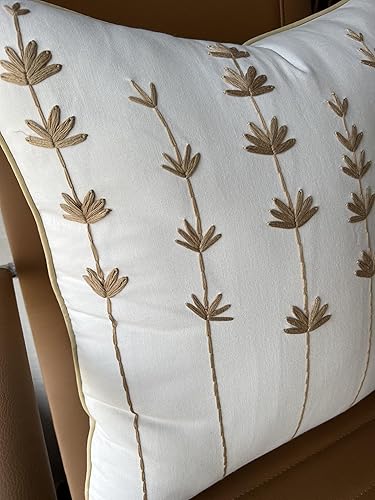 Miniatura 2 de Funda de almohada decorativa cuadrada de lino bordada a mano, para dormitorio principal, nuevo hogar, aniversario, granja, sofá, margarita, marfil,