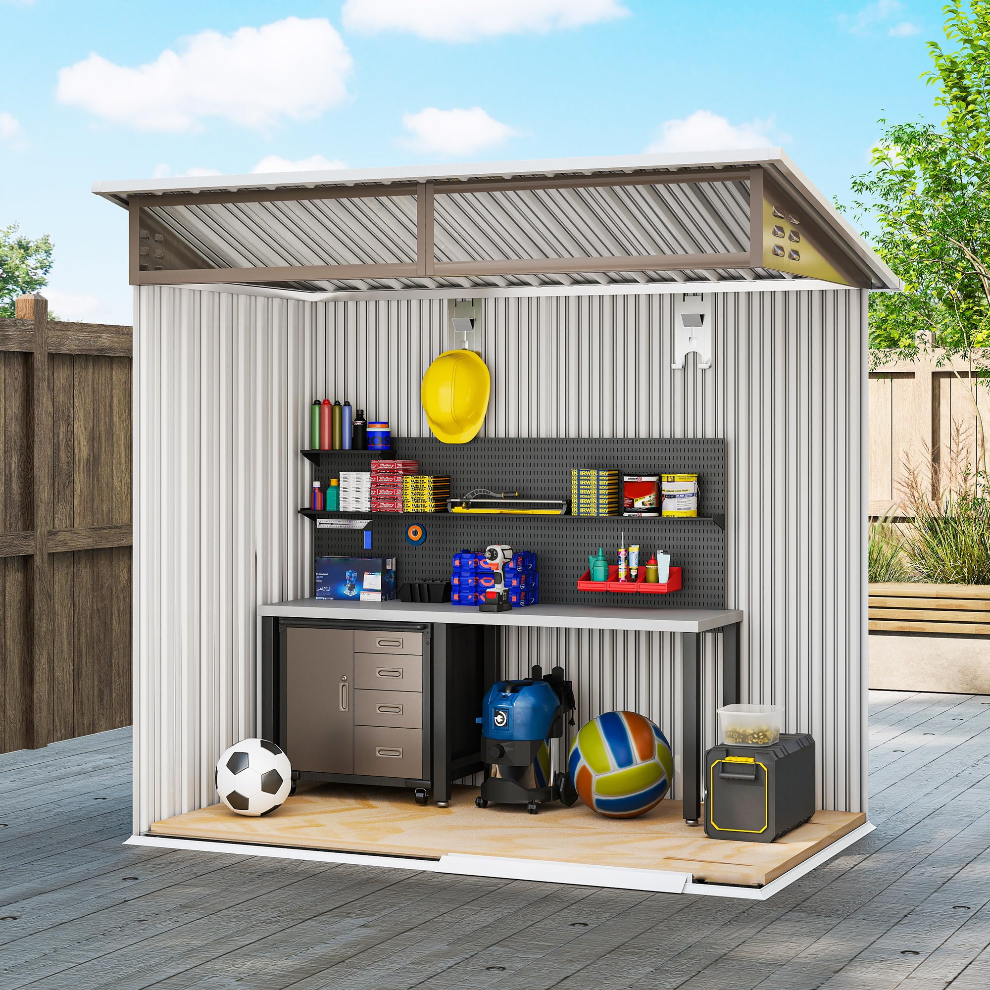 Outsunny Caseta de Jardín Exterior 1,9m² 195x122x182 cm Marrón | Cobertizo de Jardín Exterior, Base Refuerzo, Suelo NO Incluido, Puerta Corredera, Ventanas, para Patio