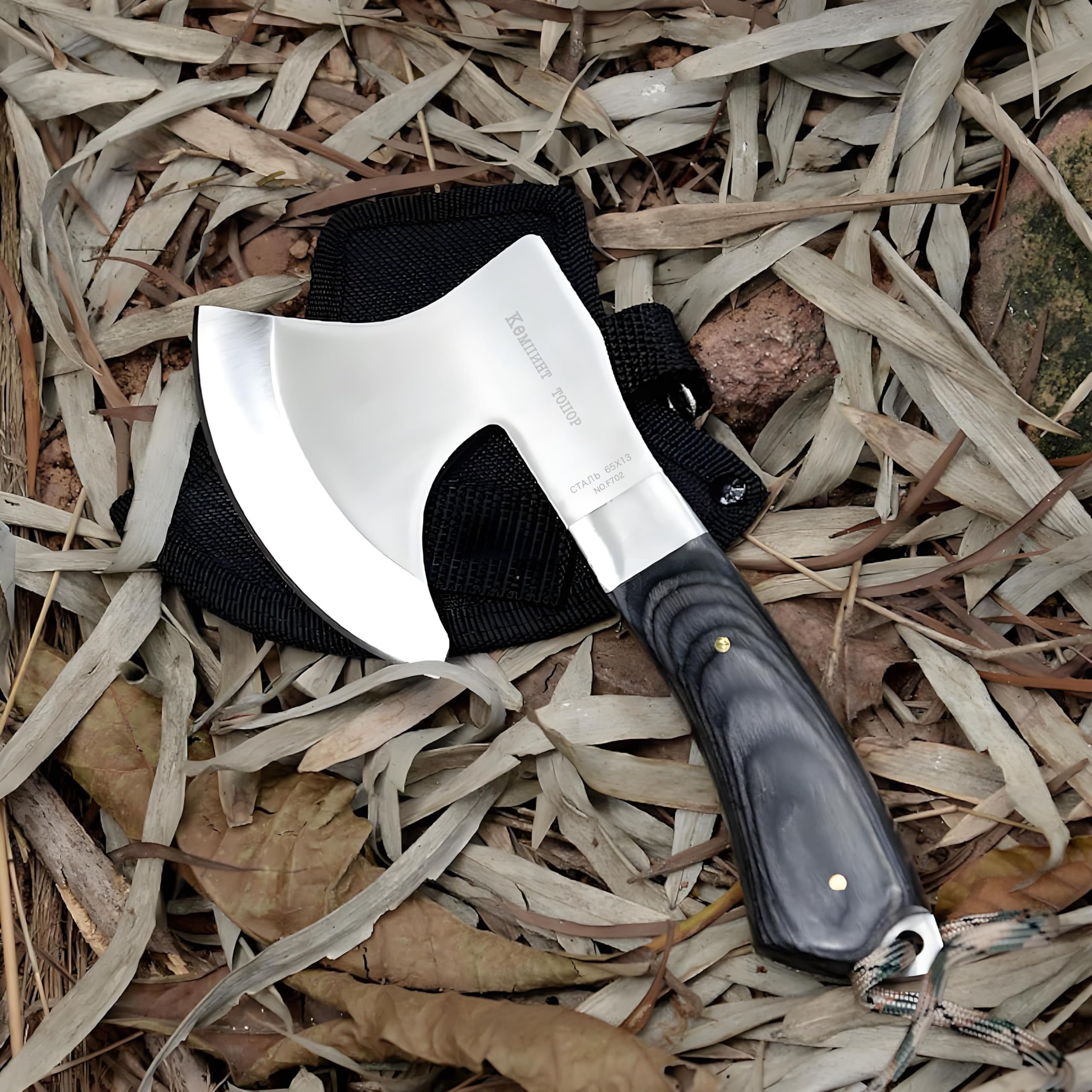 Omesio Hacha Mini Outdoor - 19,3 cm Full - Tang, Ideal para Camping, Supervivencia y Cortar Madera - Robusta (C043)