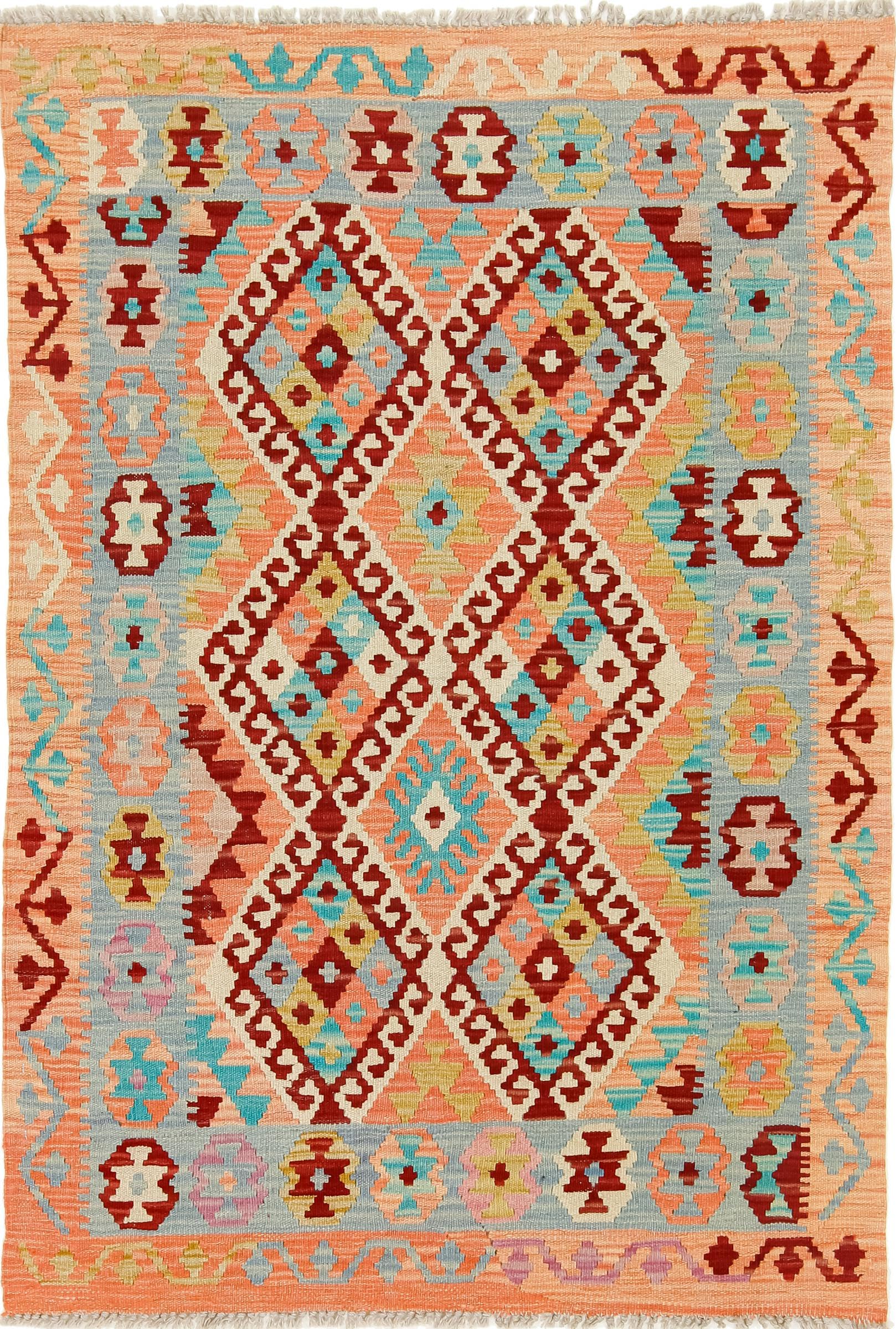 Tapis d'Orient Kilim afghan en laine pour un salon bohème chaleureux 105x148