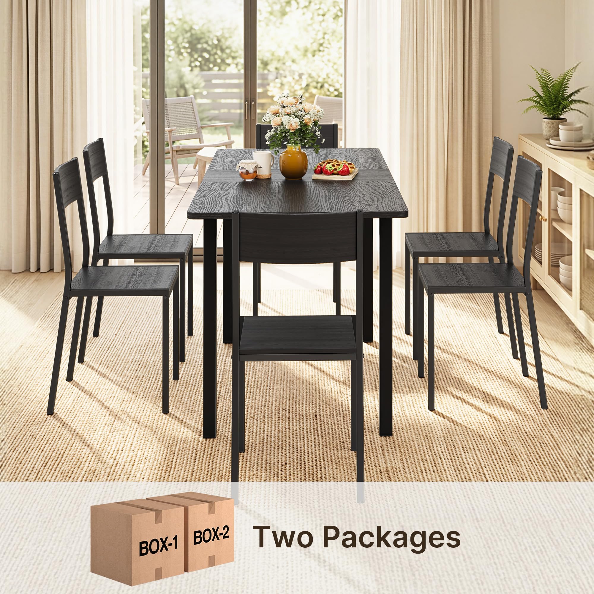 Xbro Conjunto Mesa y Sillas 6 Personas Extensible, Mesa Comedor con 6 Sillas, Ahorro de Espacio, Estructura Metálica Estable, Fácil de Montar, Cocina Comedor 110–140 cm