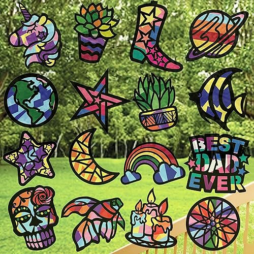 Miniatura 6 de VHALE Suncatchers Craft 3 juegos (9 recortes) con papel de seda con efecto de vitral, kit de atrapa el sol, arte de ventana, manualidades en el