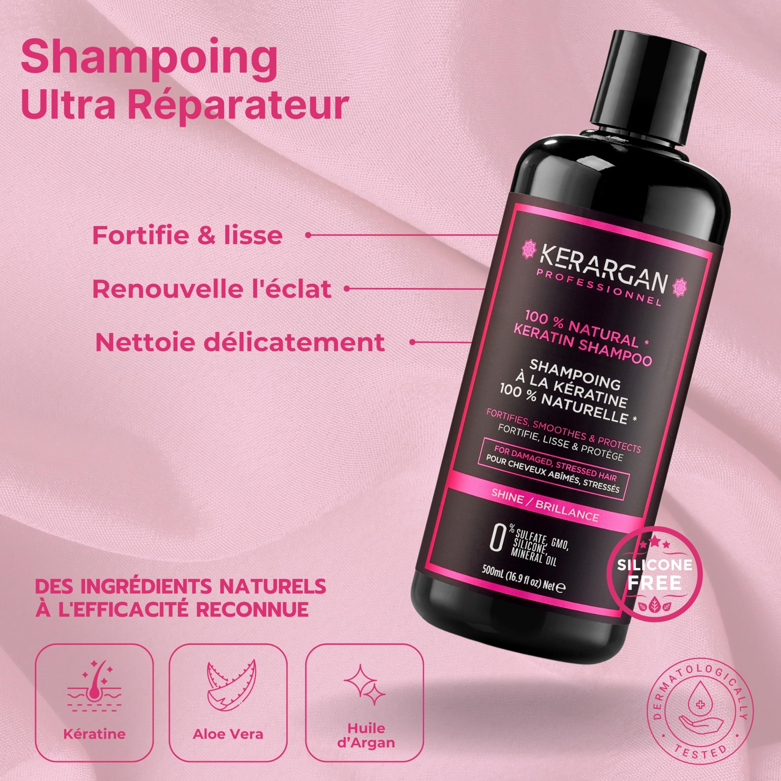 KERARGAN - Duo Kératine Shampoing & Sérum Réparateurs - 500ml+100ml