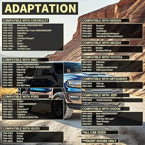 Miniatura 2 de KUAFU Par de peldaños laterales de aluminio compatibles con Chevy Chevrolet GMC Ford Dodge Toyota, Nissan, Jeep, Isuzu, Mitsubishi, Mazda,