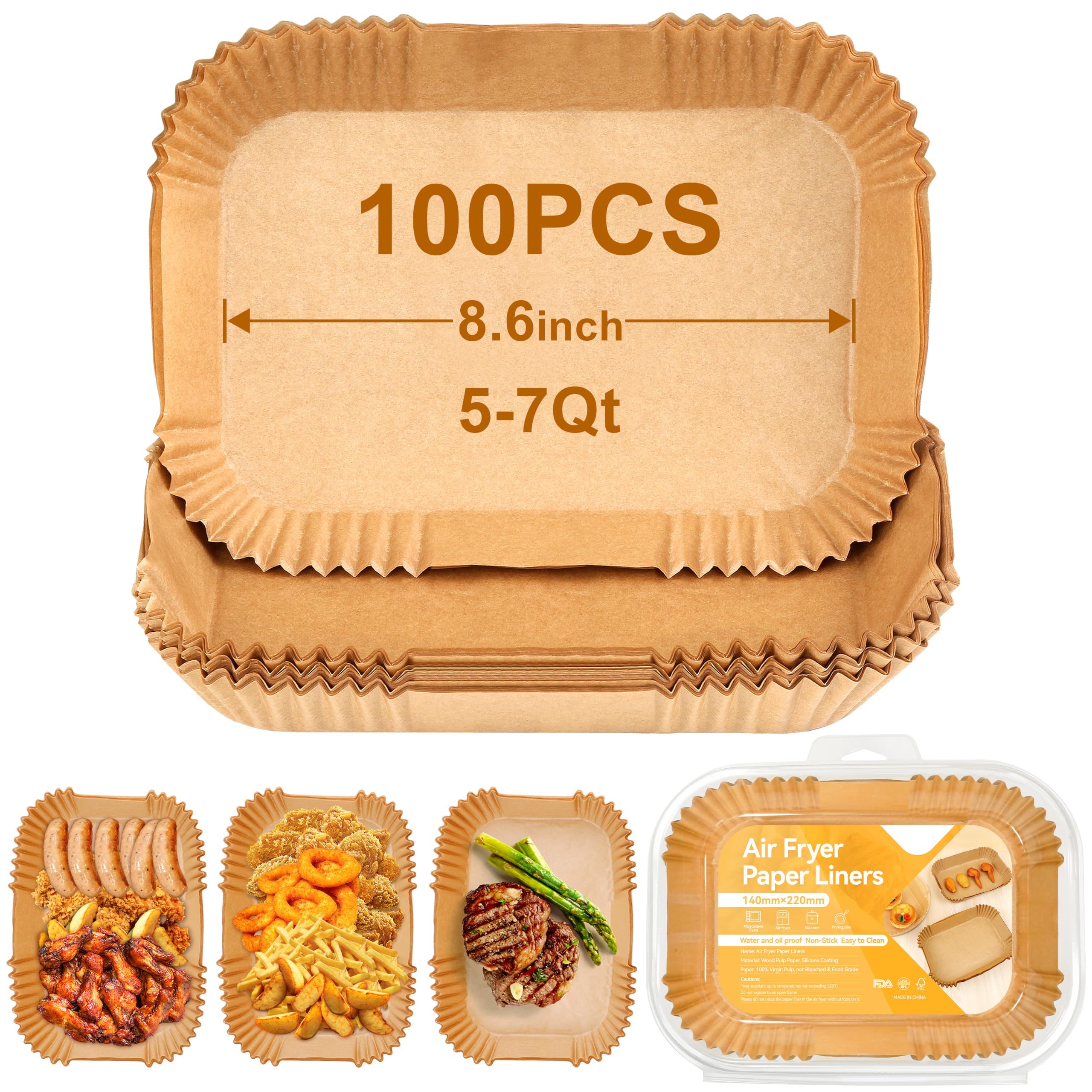 Seaflar Air Fryer Liners 100PCS, 8.6x5.5 Rectangle Parchment Paper
