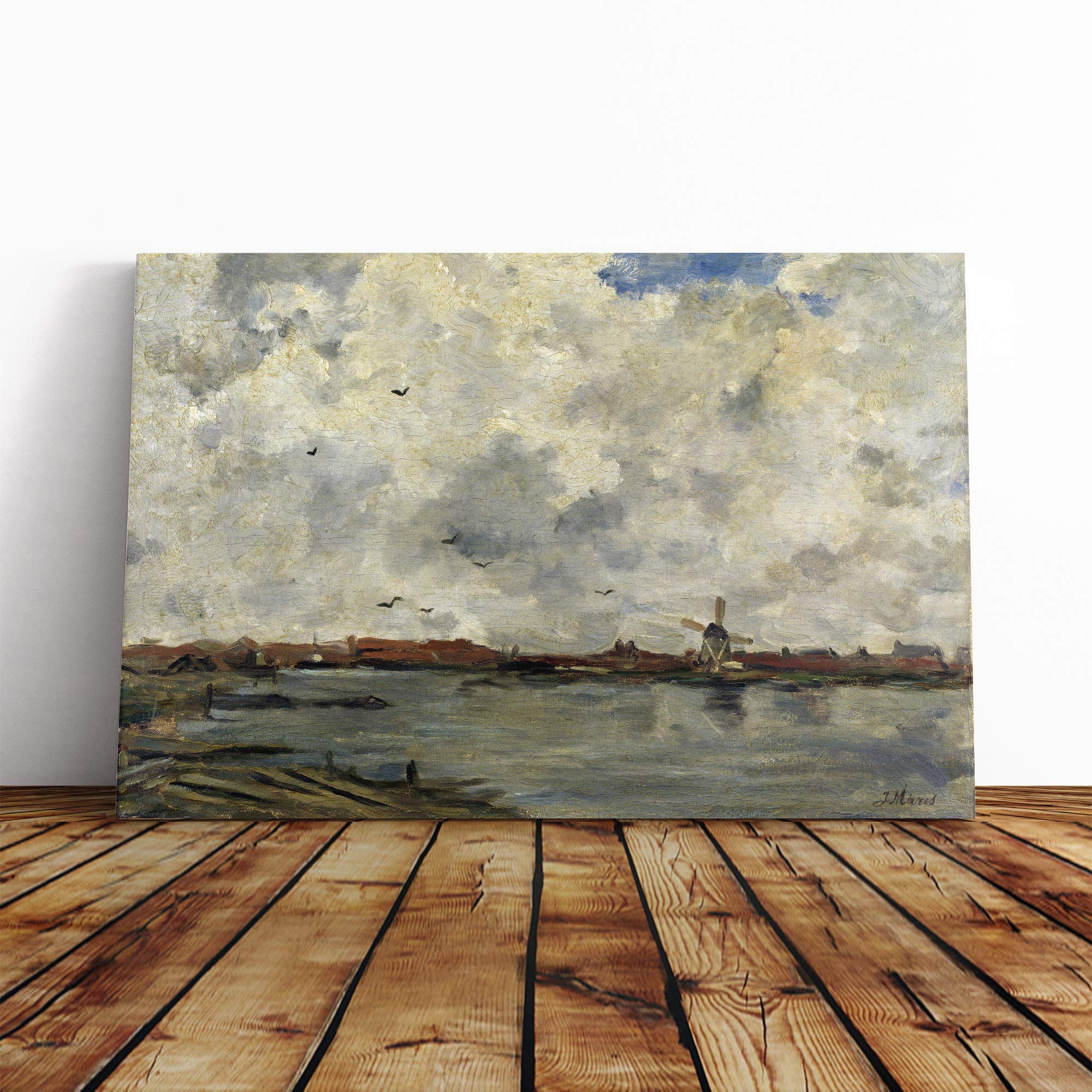 Jacob Maris Windmill and House Canvas Print | Gallery Wrapped 30mm Frame Wall Art | 30x20 inches | Ready to Hang | Modern Picture | Living Room Bedroom Lounge Office