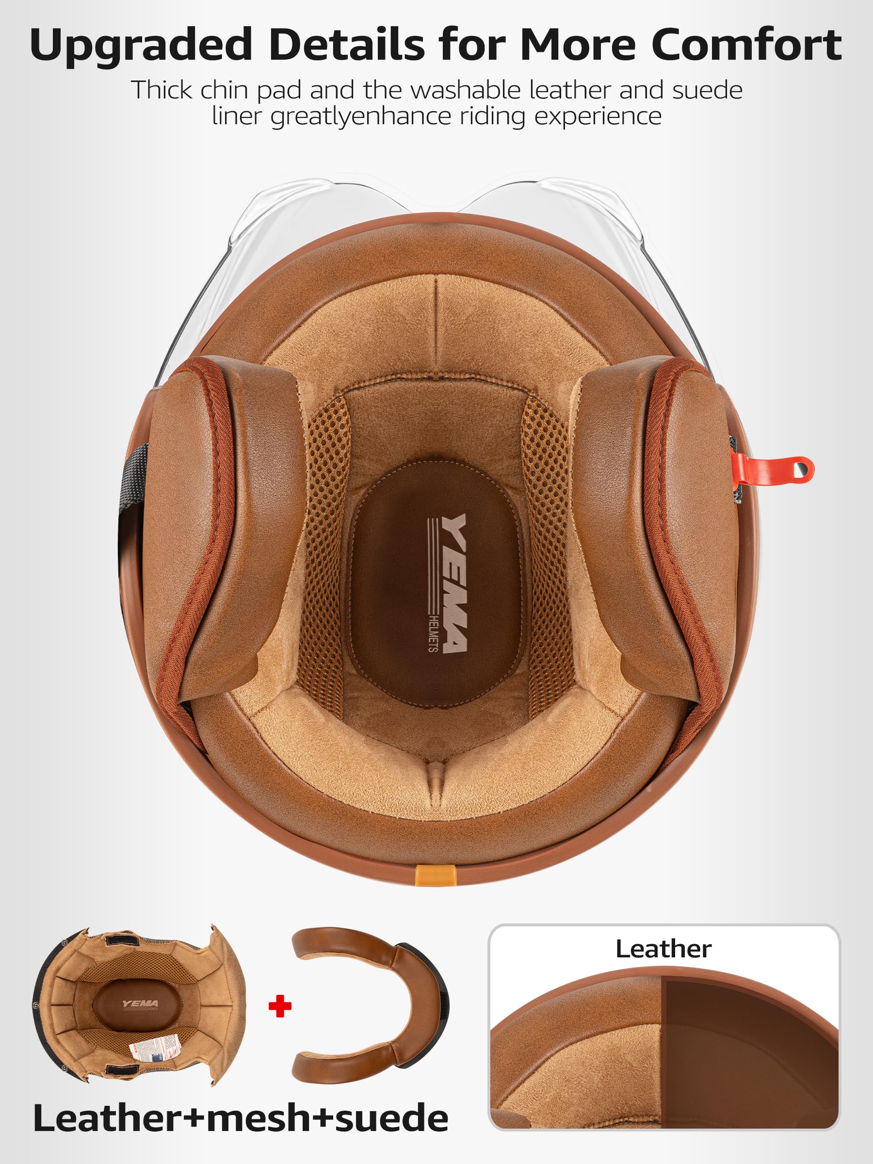YEMA Helmet Jethelm DW-631 Moped Scooter ECE 3/4 Halbhelm für Herren Damen
