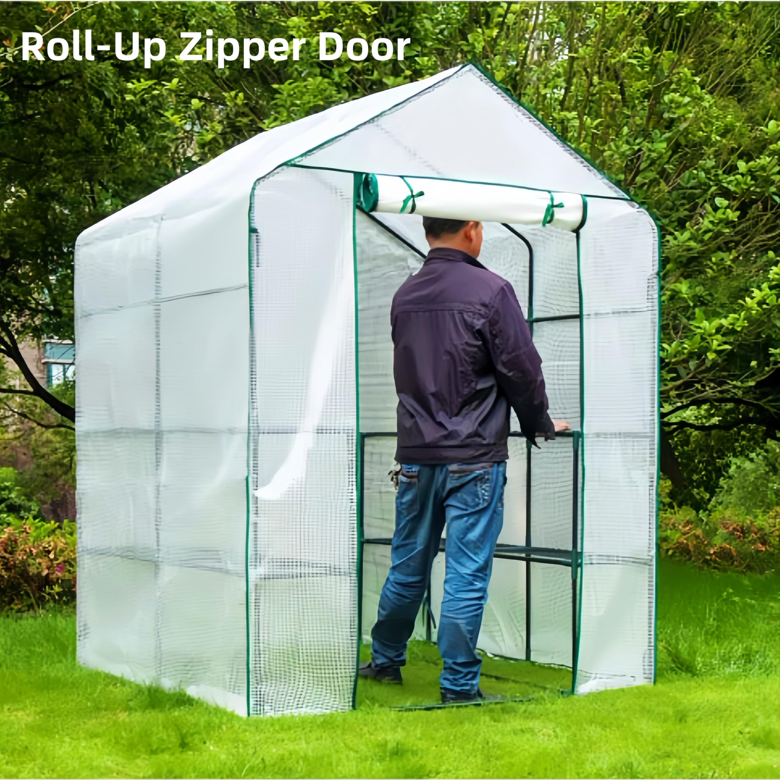 Copertura di ricambio per serra, 142 x 142 x 190 cm, piccola copertura in plastica portatile per esterni, con porta arrotolabile con cerniera per piante da giardinaggio, impermeabile e antivento