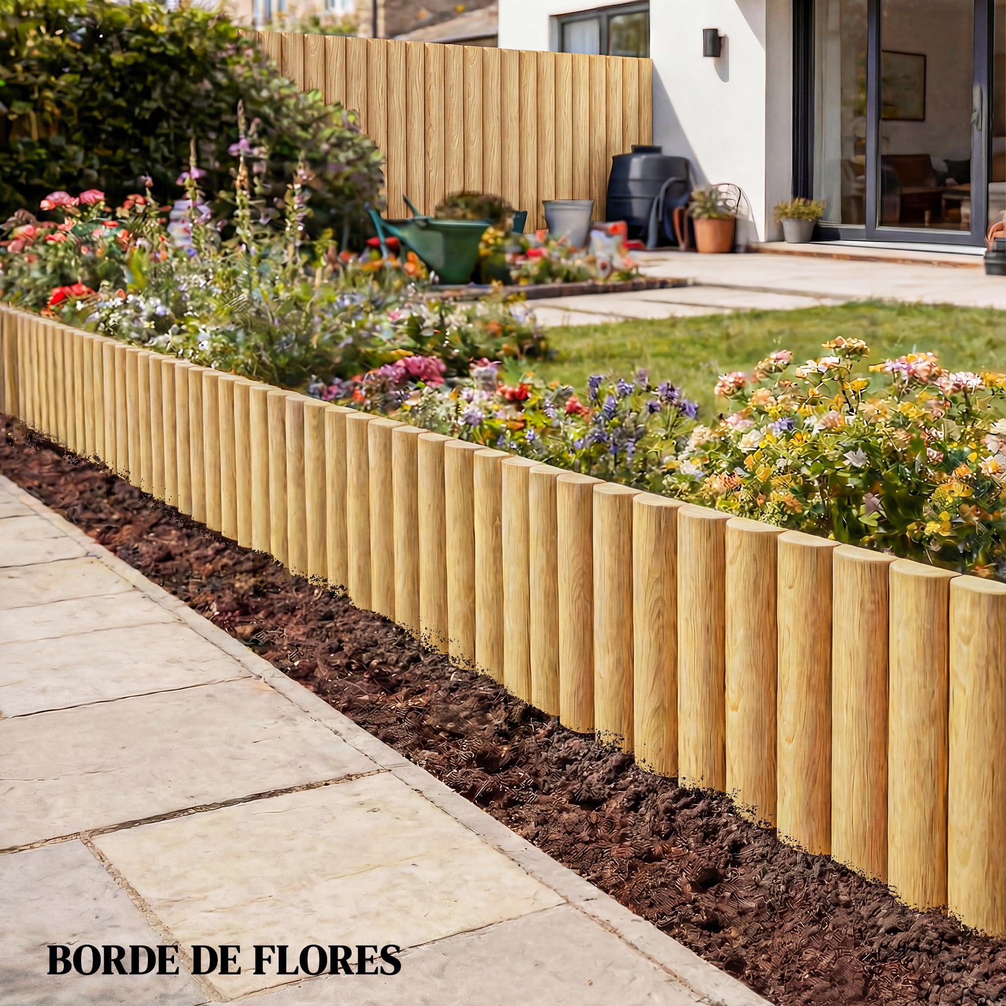 Outsunny Valla de Jardín de Madera 176x38 cm Barrera Natural | Resistente, Fácil de Instalar, Decorativa Exterior, Huerto, Patio, Terraza, Césped