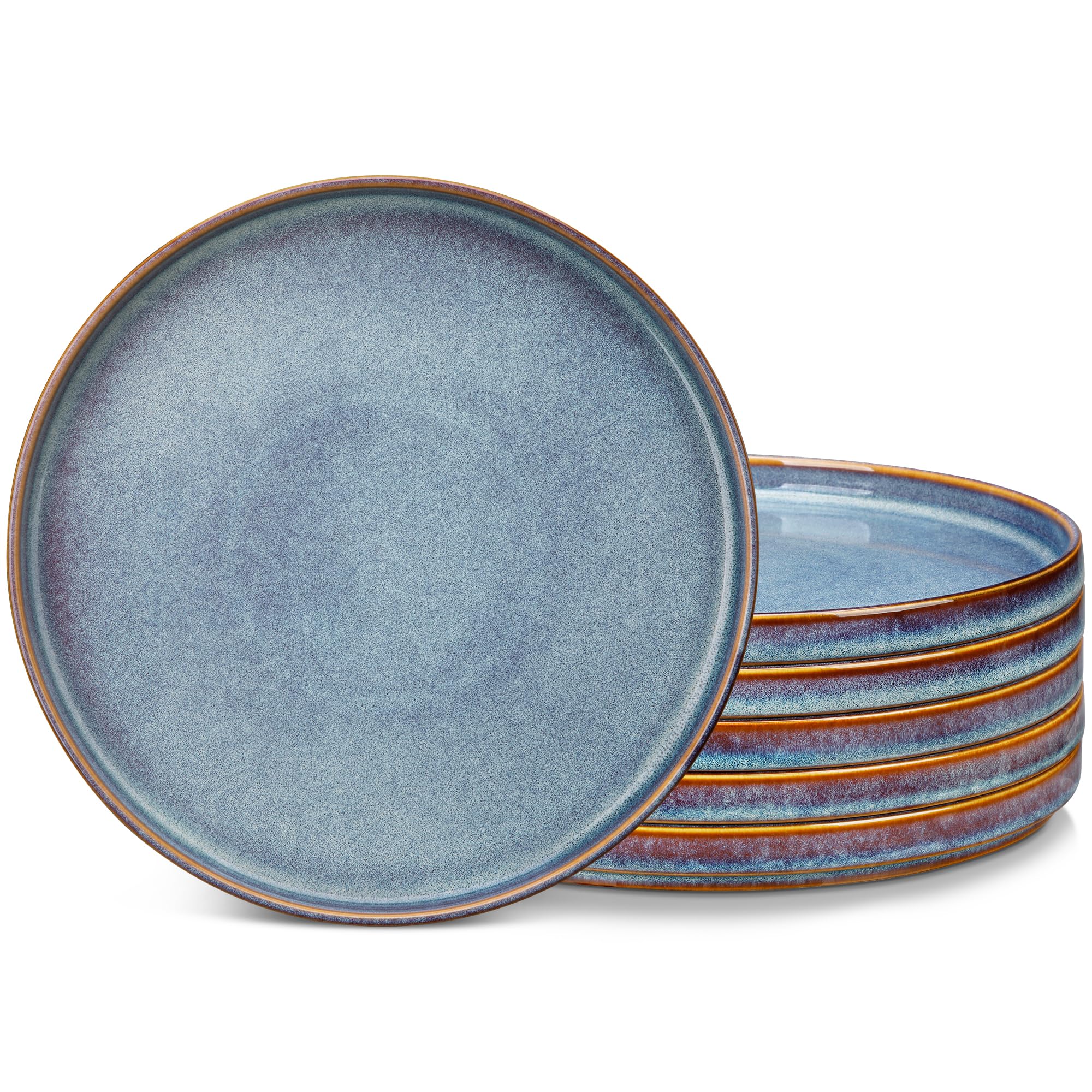 vancasso ONION Set de 6 Platos Llanos, Platos de Ensalada de 25,4 cm de Gres, Juego de Platos de Cena para Cocina, Apto para Lavavajillas y Microondas, Esmalte Reactivo Gris Azul