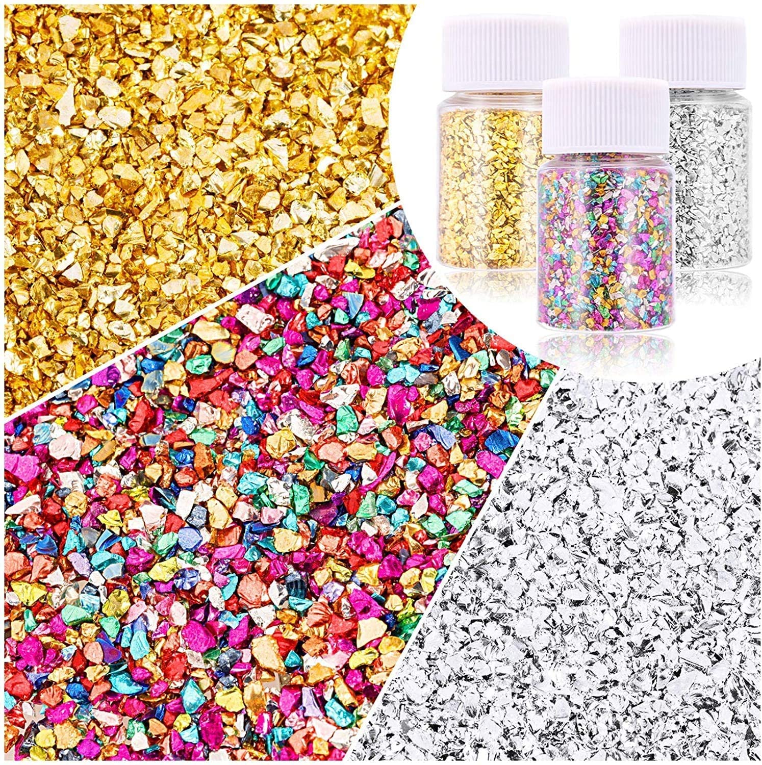 Irregular Crushed Glass for Crafts, 2-4 mm for Resin Art Mold, DIY, Nail Art Decoration, Craft, Phone Case Making, Scrapbooking, Jewelry Making (Gold, Silver, Color)