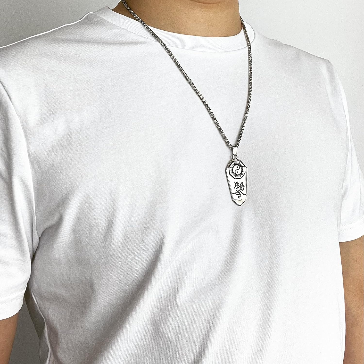 MOO&LEE Men's Stainless Steel Necklace Taoist Yin Yang Taichi Symbol Amulet Pendant with 24 Inches Link Chain - Image 3