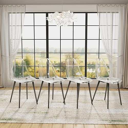 Baysitone Juego de 4 sillas de comedor transparentes, sillas de cocina modernas con asiento transparente, sillas laterales de acrílico con patas de