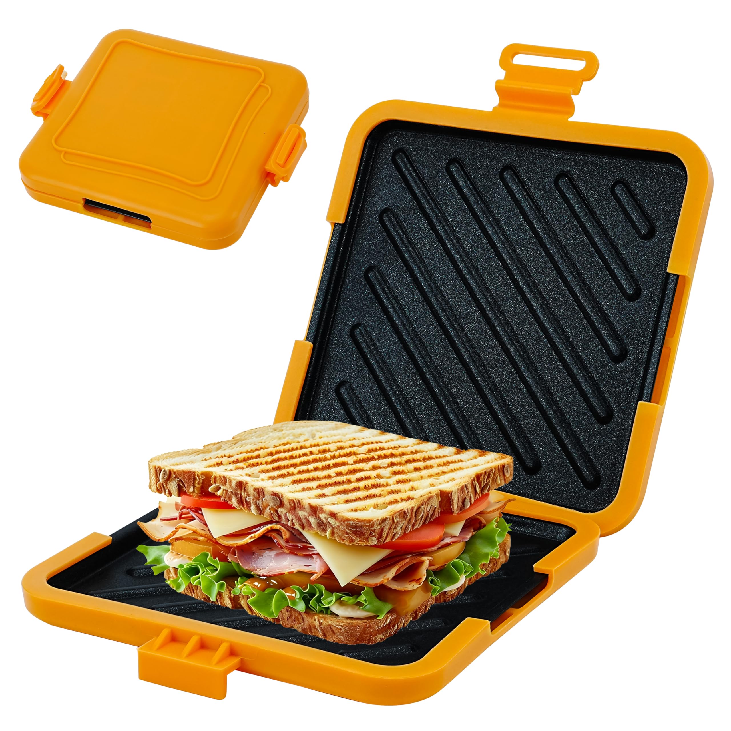 Microwave Toastie Maker, Non-Stick Removable Grill Pan Cheese Toastie Maker, Extra Crispy Microwavable Toasties Maker, Dishwasher Safe, Compact & Easy Cooking Microwave Sandwich Toaster (Orange)