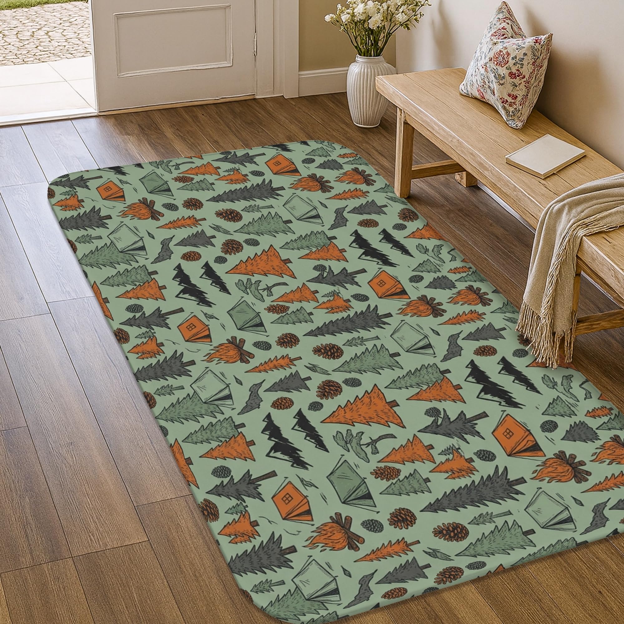Alfombra de otoño verde para tienda de campaña y decoración rústica de hogar