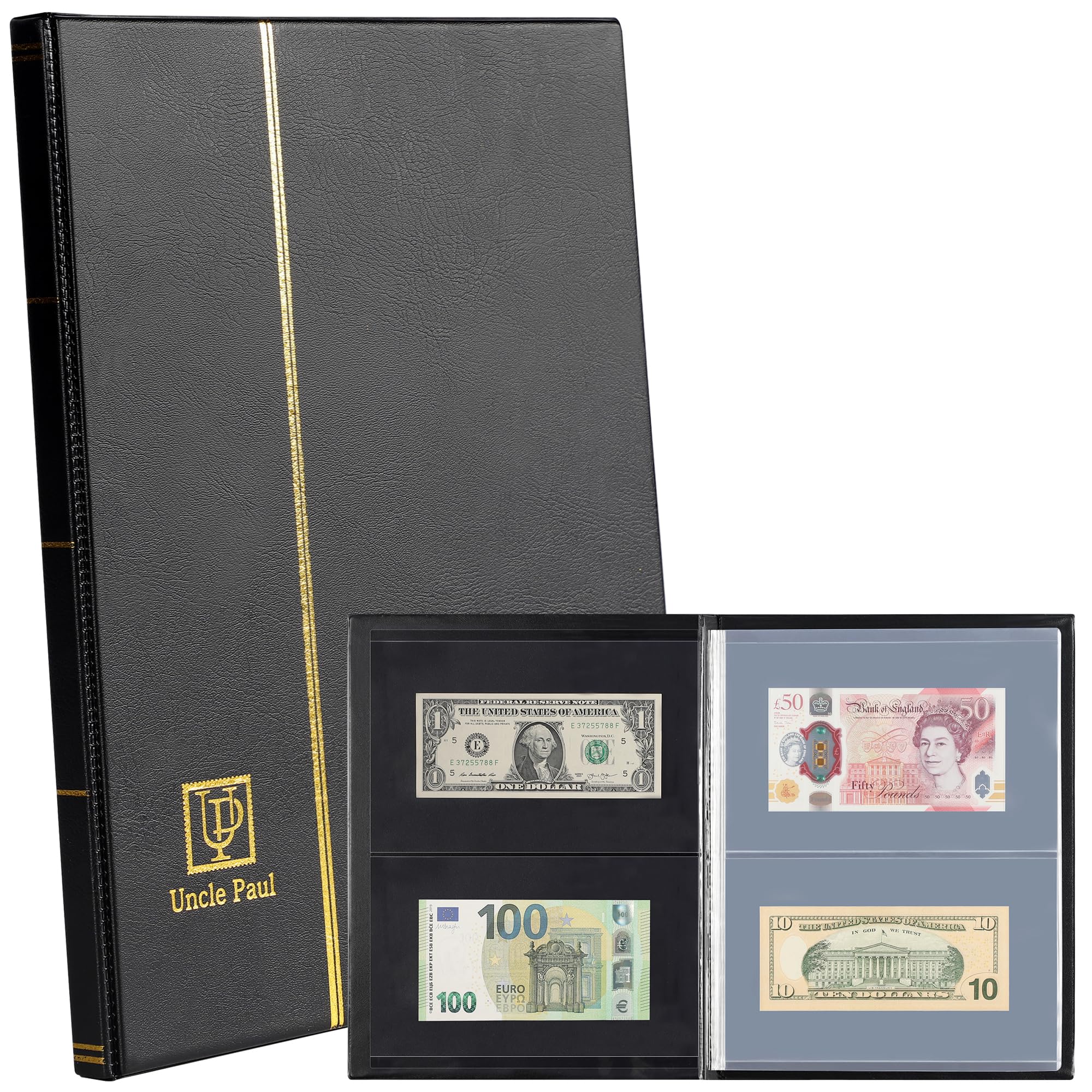 AN01TP02 album na banknoty z 40 przegródkami – album kolekcjonerski ze sztucznej skóry, twarda okładka z kieszenią na składane pieniądze, dolary, banknoty, karty kolekcjonerskie, pocztówki, zdjęcia
