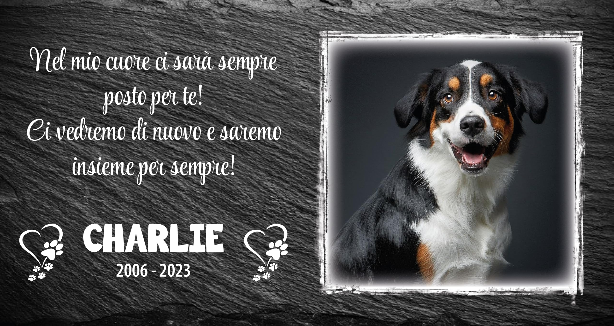 LaFarfallaDiLegno.it Lapide commemorativa per Cane e Gatto, Memoriale Personalizzabile in Pietra, Lapide Cane Personalizzata per Esterno con Foto del Tuo Animale Domestico (Rettangolare 32,5x17,6cm)
