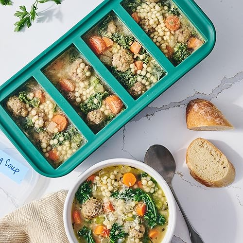 Miniatura 17 de Souper Cubes Moldes de silicona para congelador de 1 taza, cubos de sopa perfectos para almacenar caldo, arroz, sobras y más, bandejas de silicona