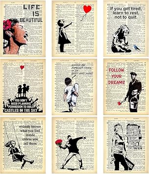 PARTH iMPEX Banksy Wall Art Set - Motivational Graffiti Street Art Positive Inspirational Quotes Encouraging Poster for Living Room Teens Bedroom Home Office Decor - Unframed 8 x 10 Dictionary Prints
