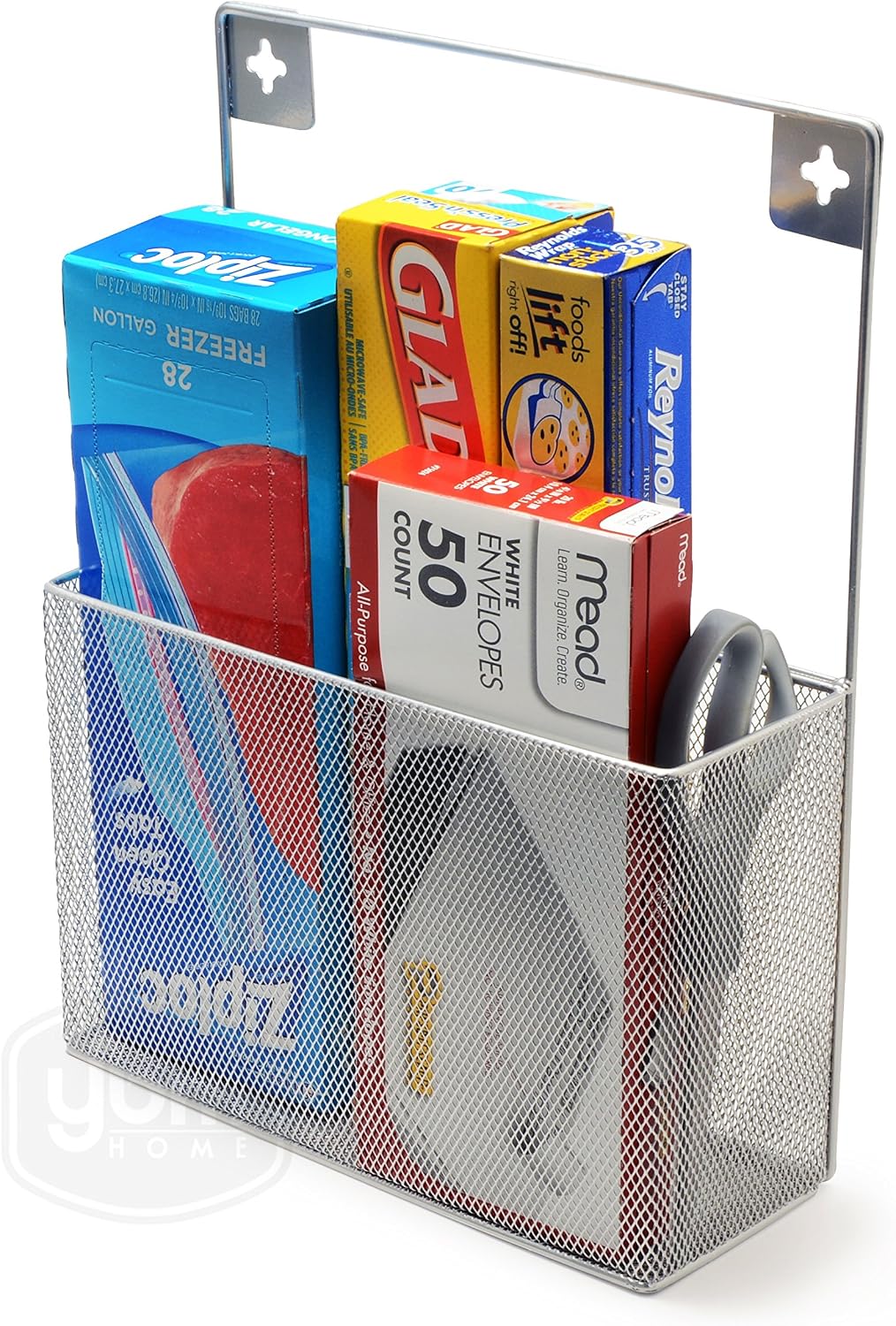 YBM HOME Silver Mesh Wall Mount Pantry Caddy, Wrap Rack Size 10 1/2 x 14 1/2 x 4 inches 1154 (1)