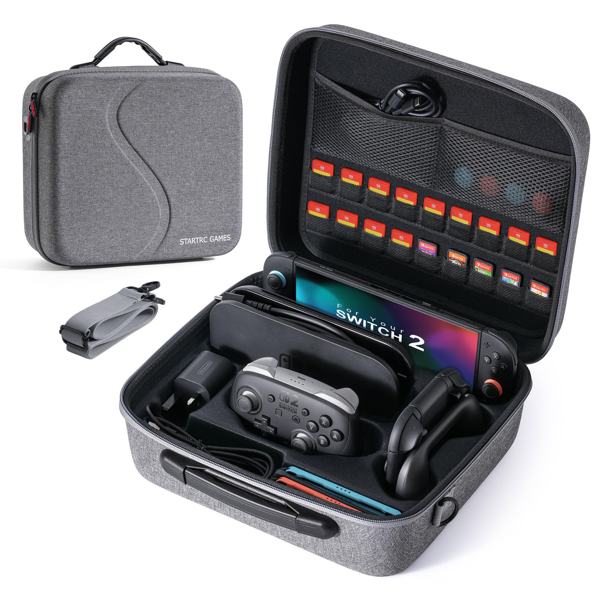 Carrying Case for Nintendo Switch 2 (2025), All in One Hard Travel Case with Game Card Slots, Portable Full Protection Carry Bag for Switch 2, Pro Controller and Other Accessories (XL-Gray)