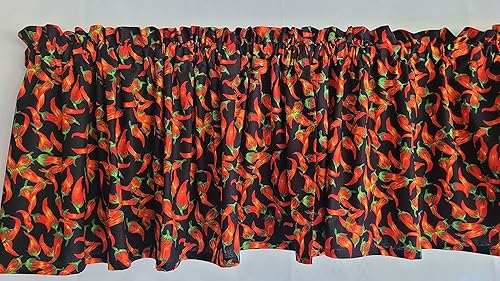 Chili Pepper Kitchen Valance, Pepper Themed Valance, Red Valance, Black Valance (41-42 Inches Wide x 15 Inches Long)
