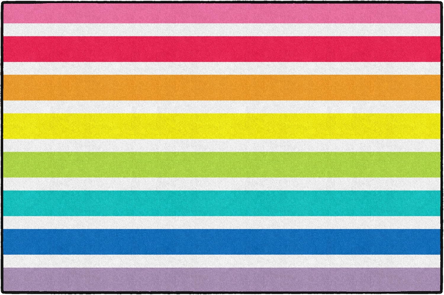 Flagship Carpets Hello Sunshine Bright Rainbow Striped Classroom Area Rug for Indoor Classroom Learning or Kid Bedroom Educational Play Mat, 7'6" x 12', Multicolor