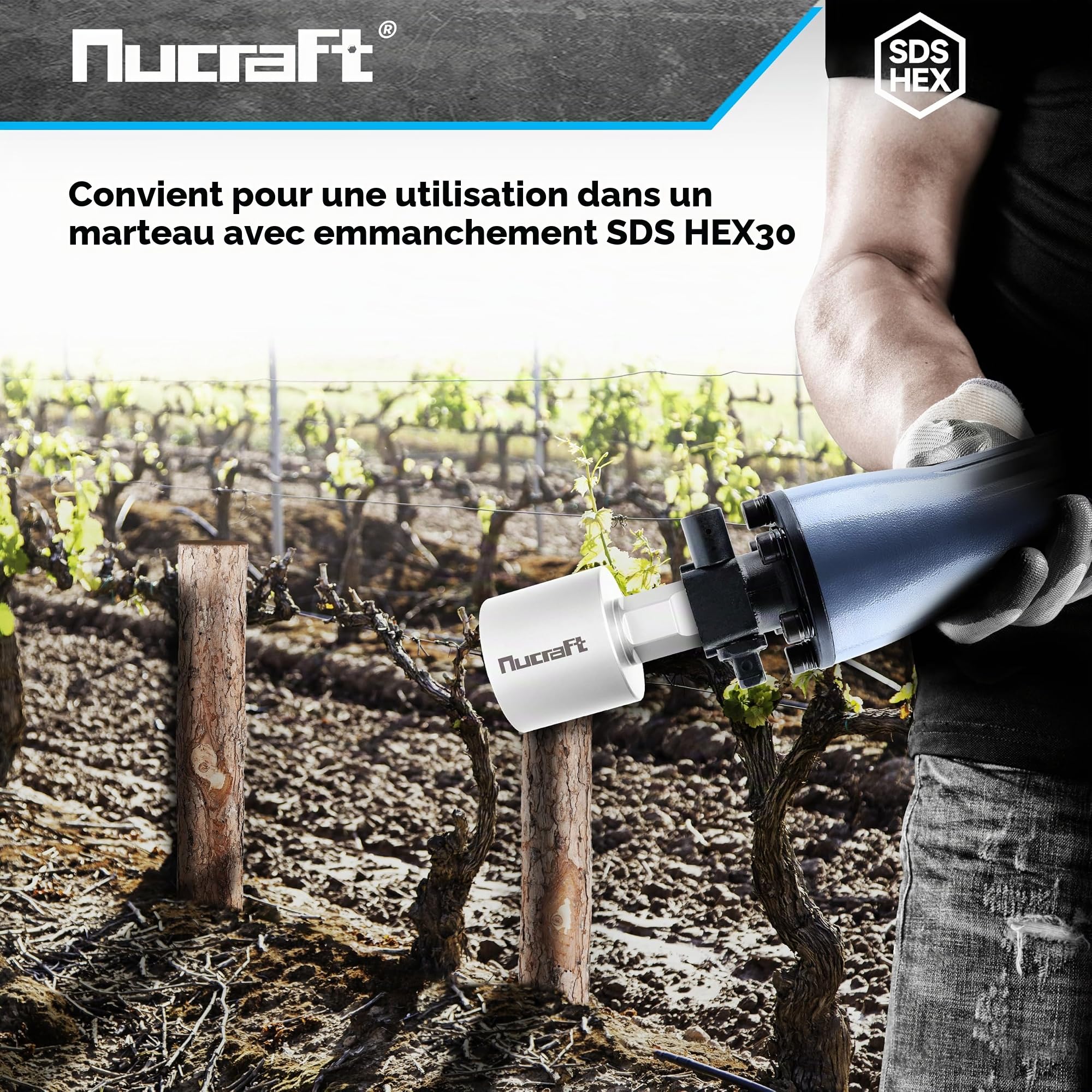 Nucraft SDS HEX Jack Hammer Star/Picket post driver Pilote de pieux SDS HEX Piquet pour piquet en bois 50 x 70 x 200 mm