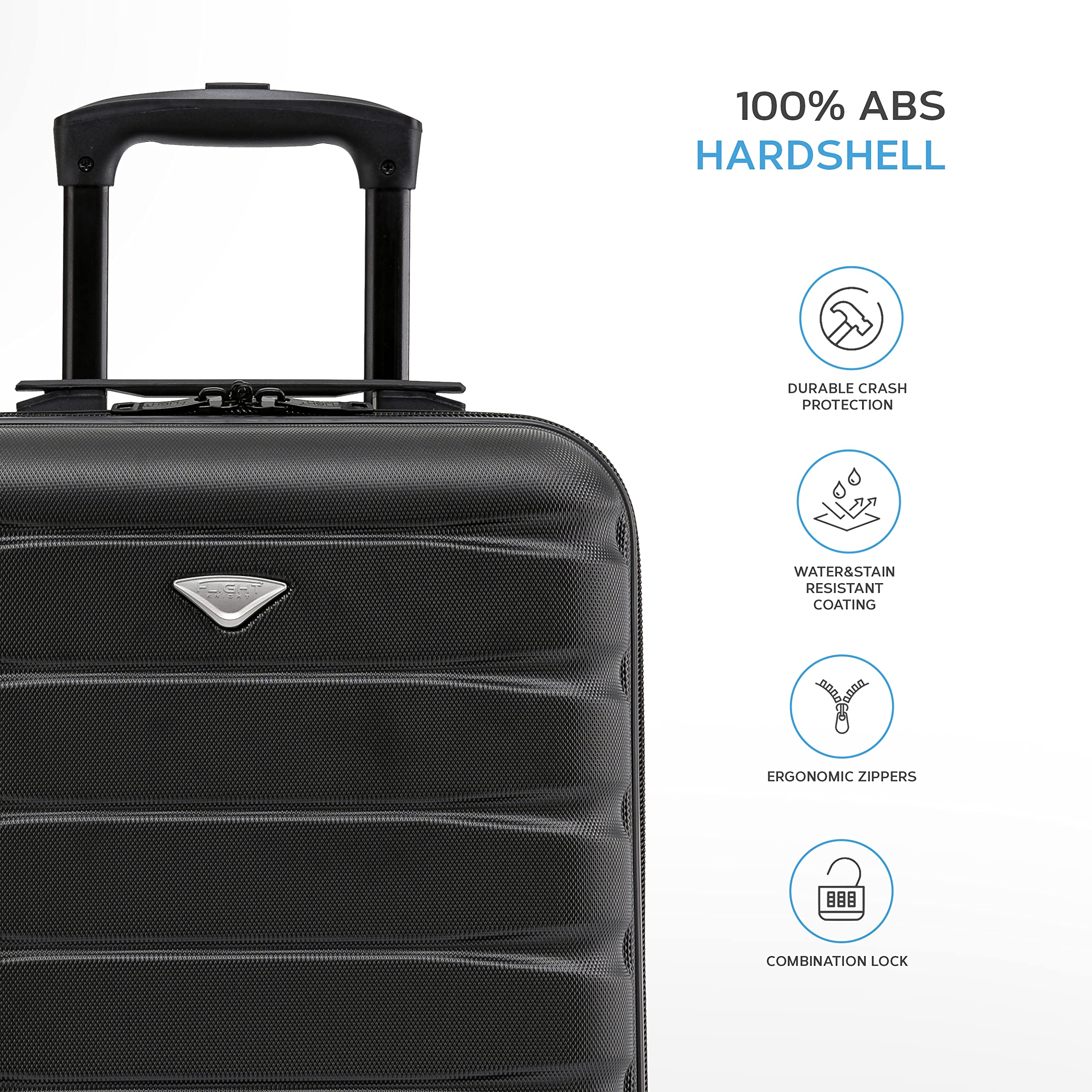 Flight Knight Set of 2 Lightweight 2 Wheel ABS Hard Case Suitcases Cabin Carry On Hand Luggage Approved for Over 100 Airlines Including British Airways, Ryanair & easyJet Approved Free Carry On