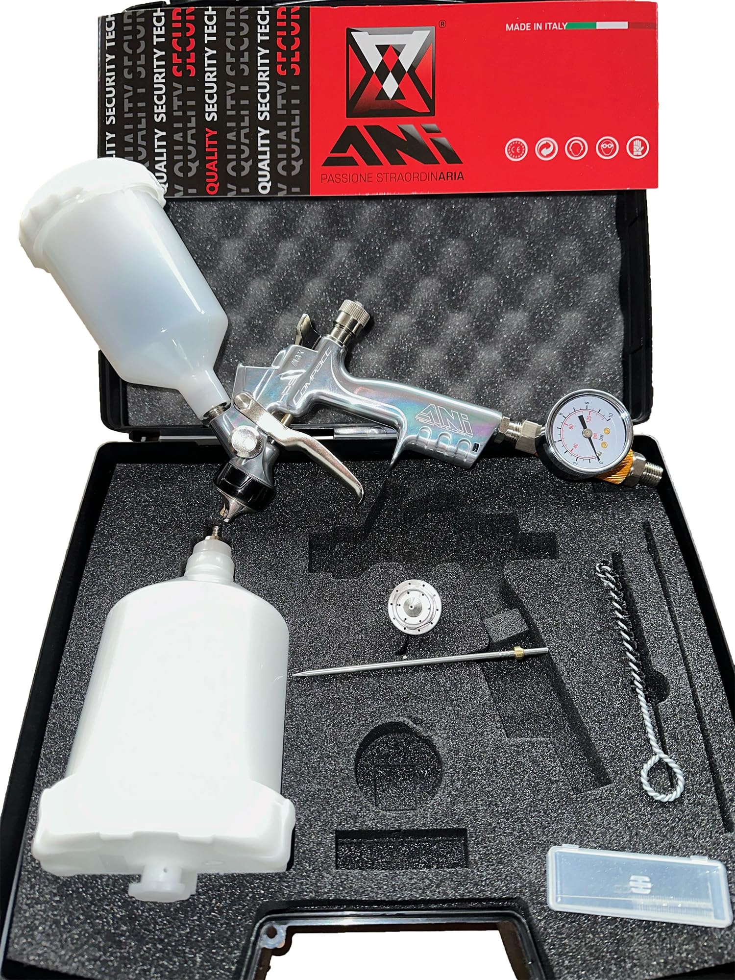 ANi Kit de pistola de pulverización compacta, vuelve a rociar con un pequeño compresor de 1,8 mm y 1,3 mm, imprimación y acabado, kit de retoque y repulverización.
