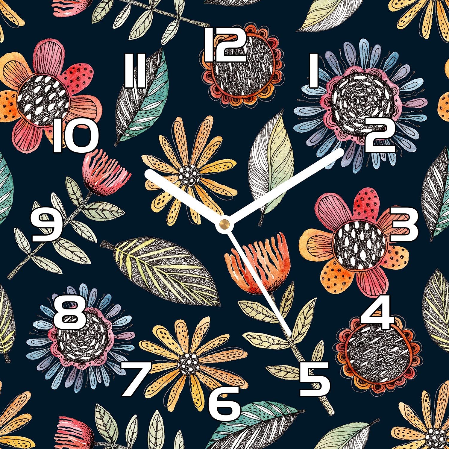 Horloge en verre cuisine et salon aux motifs fleurs folkloriques